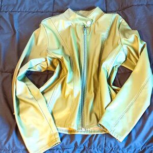 OLIVE ZIP-UP FALL VEGAN LEATHER JACKET, LIGHT WT., MEDIUM